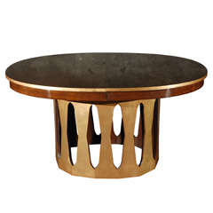 Rosewood and Gold Leaf Oval Dining Table by Harvey Probber