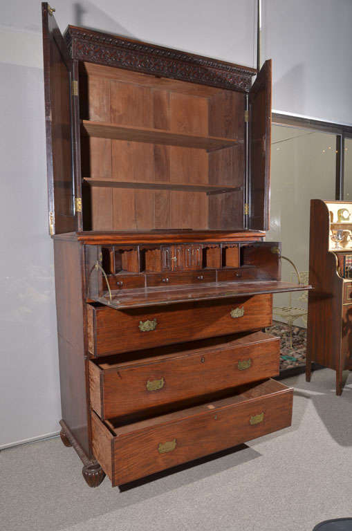 Anglo Indian Rosewood Campaign Secretary Bookcase In Excellent Condition For Sale In Houston, TX