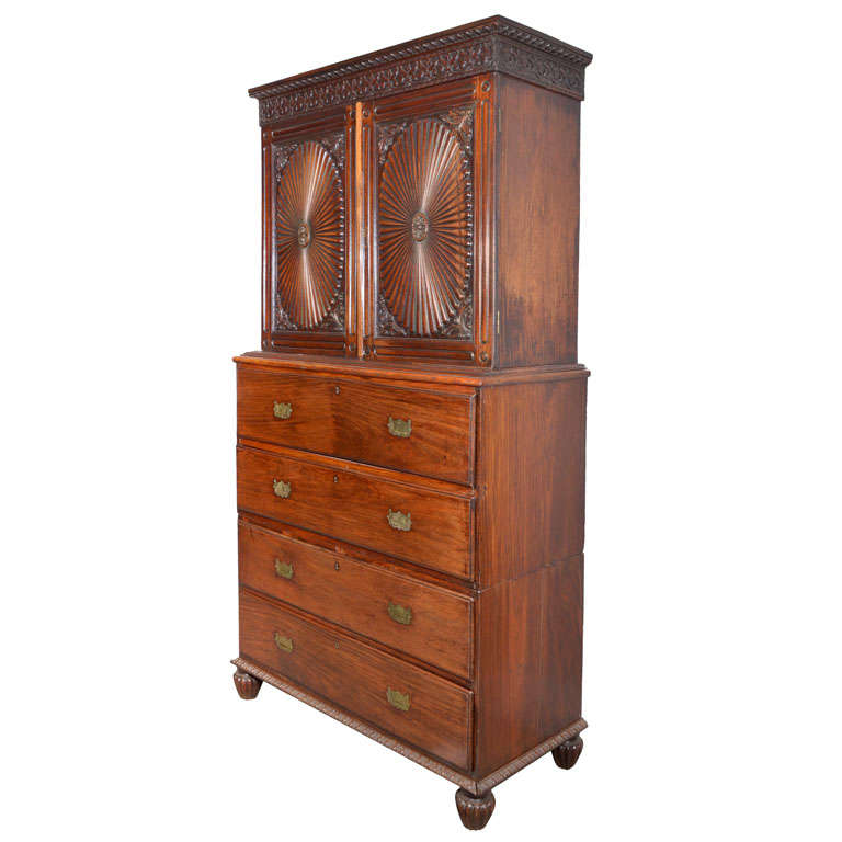 Anglo Indian Rosewood Campaign Secretary Bookcase For Sale