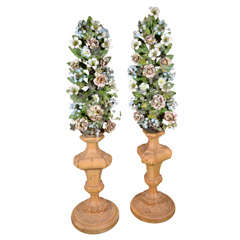 19th Century French Tole Flowers on Wood Vases 5 Feet!