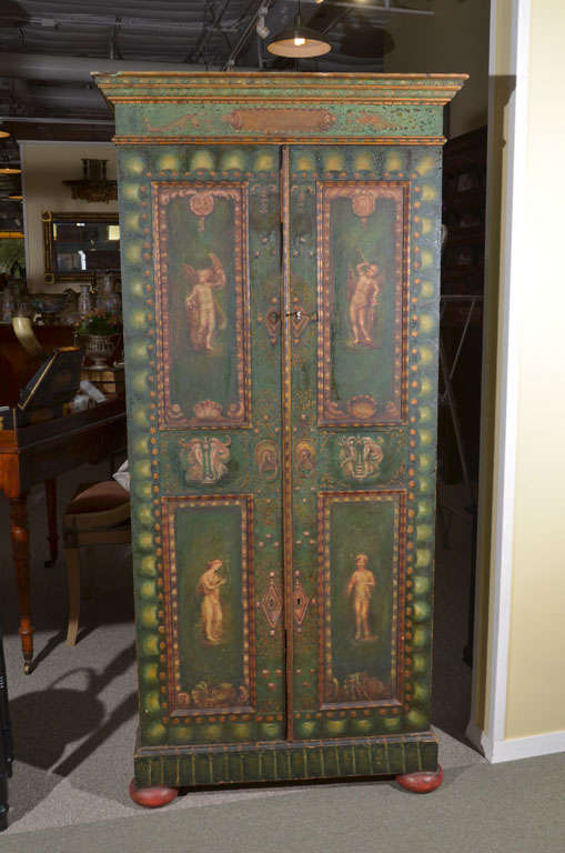 English Classical Style Painted Antique Cabinet by Nellie Alderson Wilde