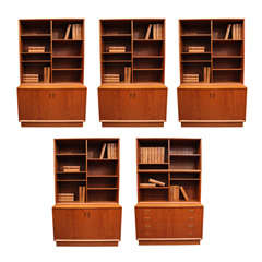 Set of 5 Teak Danish Modern Bookcases