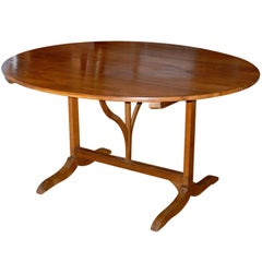 19th Century French Collapsible Oval Wine Tasting Table with Wedge Trestle Base