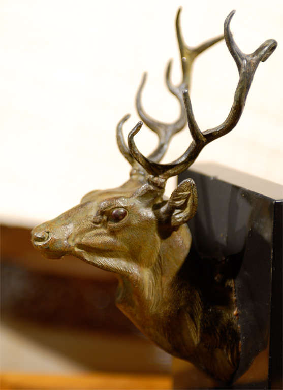 20th Century Pair of Bronze Stag Head Bookends