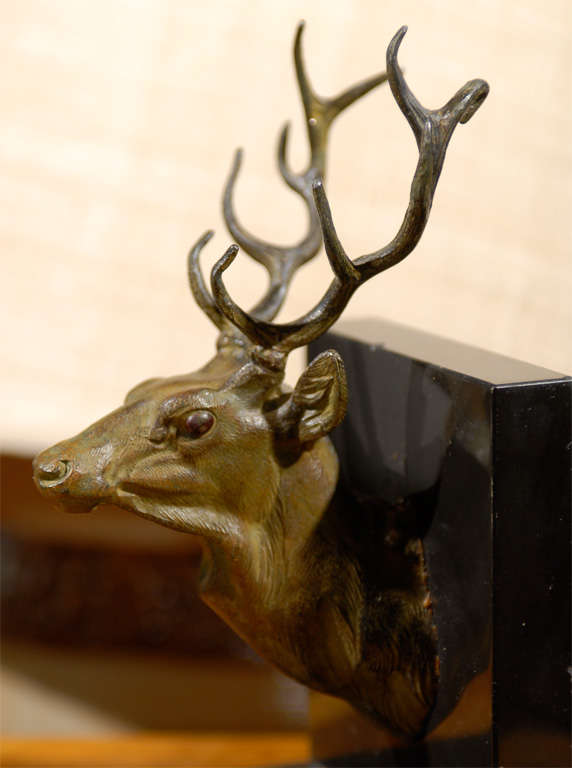 Pair of Bronze Stag Head Bookends 1