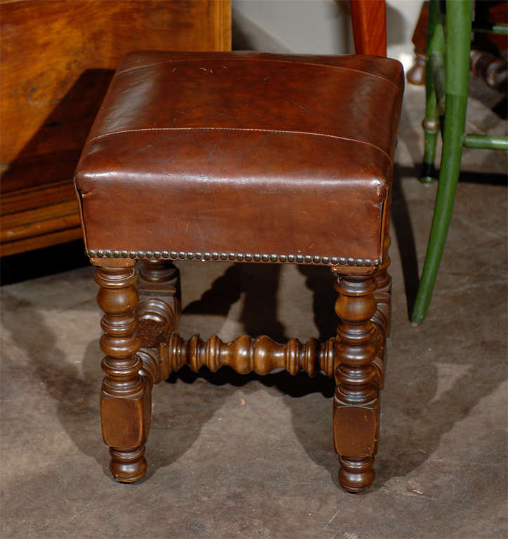 Spanish Leather Seat Stool at 1stDibs