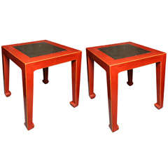 Pair of Red Lacquer Side Tables