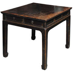 Antique Elmwood Shanxi Black Lacquered Table with 4 Drawers.