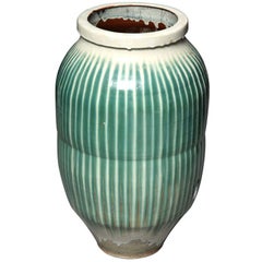 1870s Japanese Shigaraki Ceramic Storage Jar with Celadon Glaze, Meiji Period