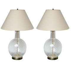 Pair of Swirled Glass Globe Table Lamps