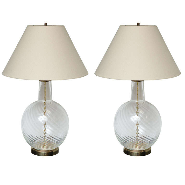 Pair of Swirled Glass Globe Table Lamps at 1stDibs