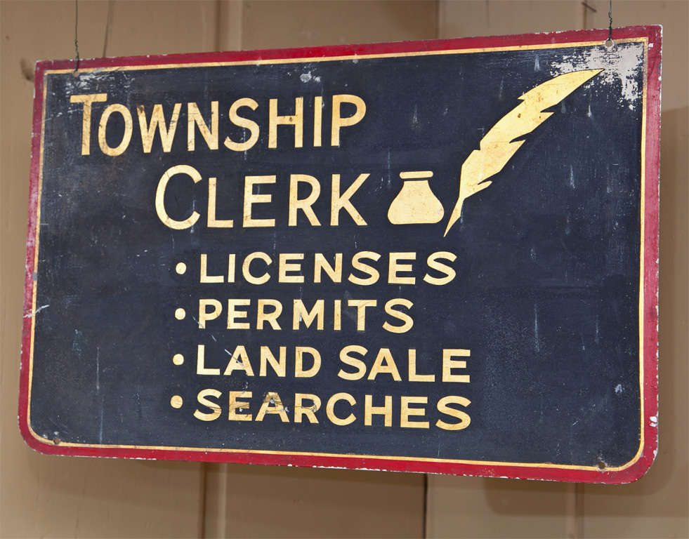 Quill and Inkwell Township Clerk Sign with Gilt Lettering