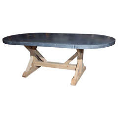 Belgian reclaimed pine oval table with zinc top