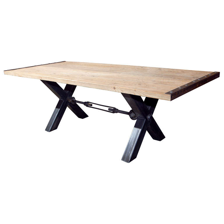 Industrial style steel base dining table