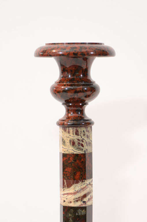 19th Century Pair of Antique Semi-Precious Stone Candlesticks For Sale