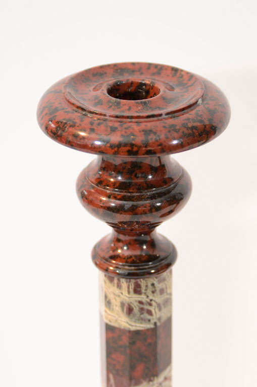 Marble Pair of Antique Semi-Precious Stone Candlesticks For Sale