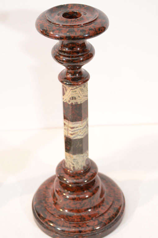 Pair of Antique Semi-Precious Stone Candlesticks For Sale 3