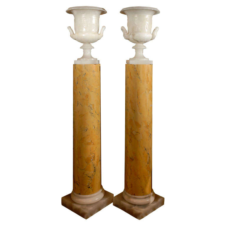 Pair of Pedestals with Urns For Sale