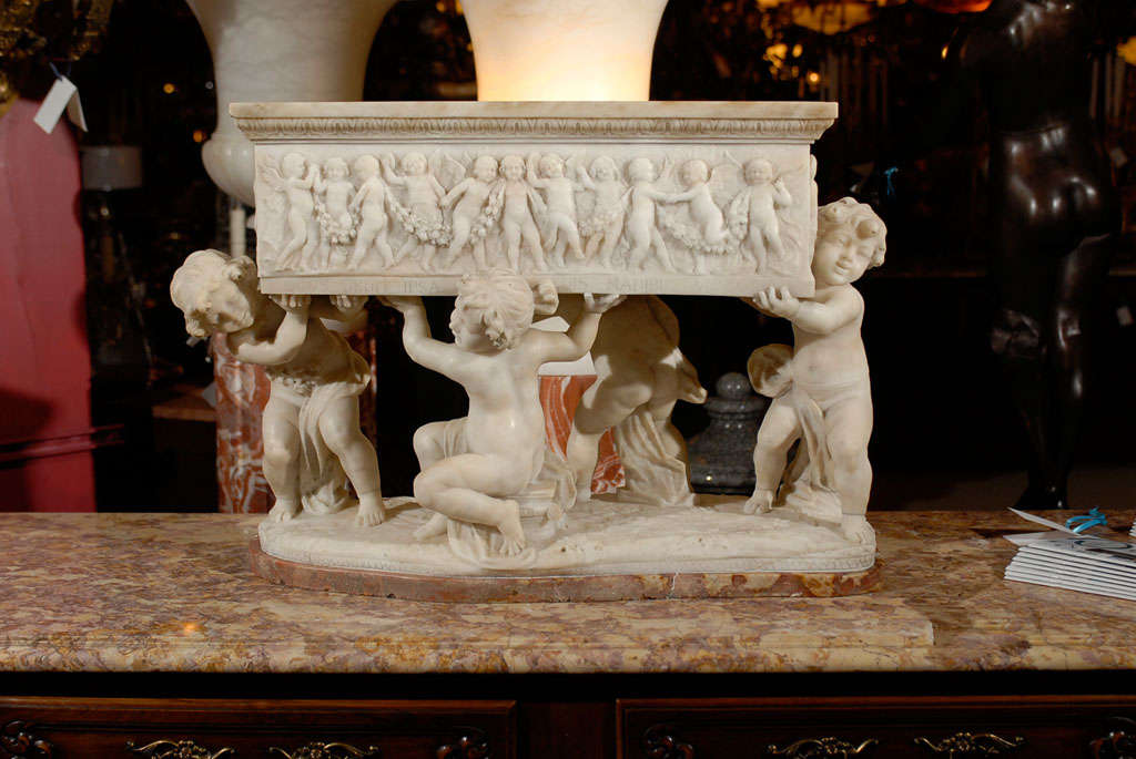 Superb marble planter depicting children signed Prof A Petrilli Firenze