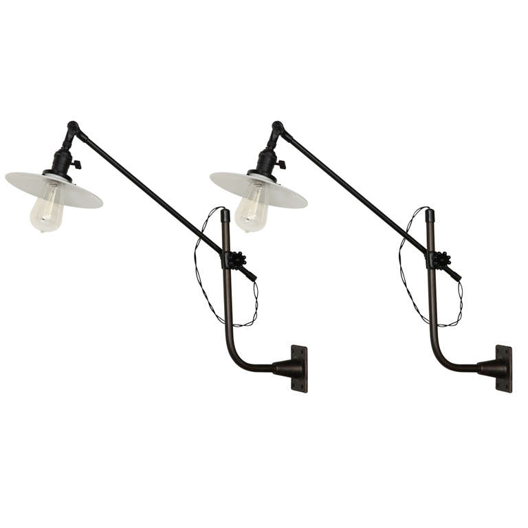 Vintage OC White Industrial WallMount SwingArm Lamp at 1stDibs industrial swing arm wall