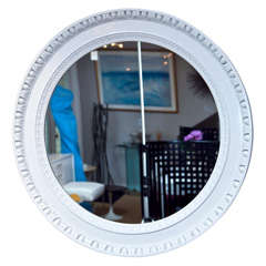 White Laquered Round Wood Mirror