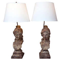 Pair of Terra Cotta Head Lamps
