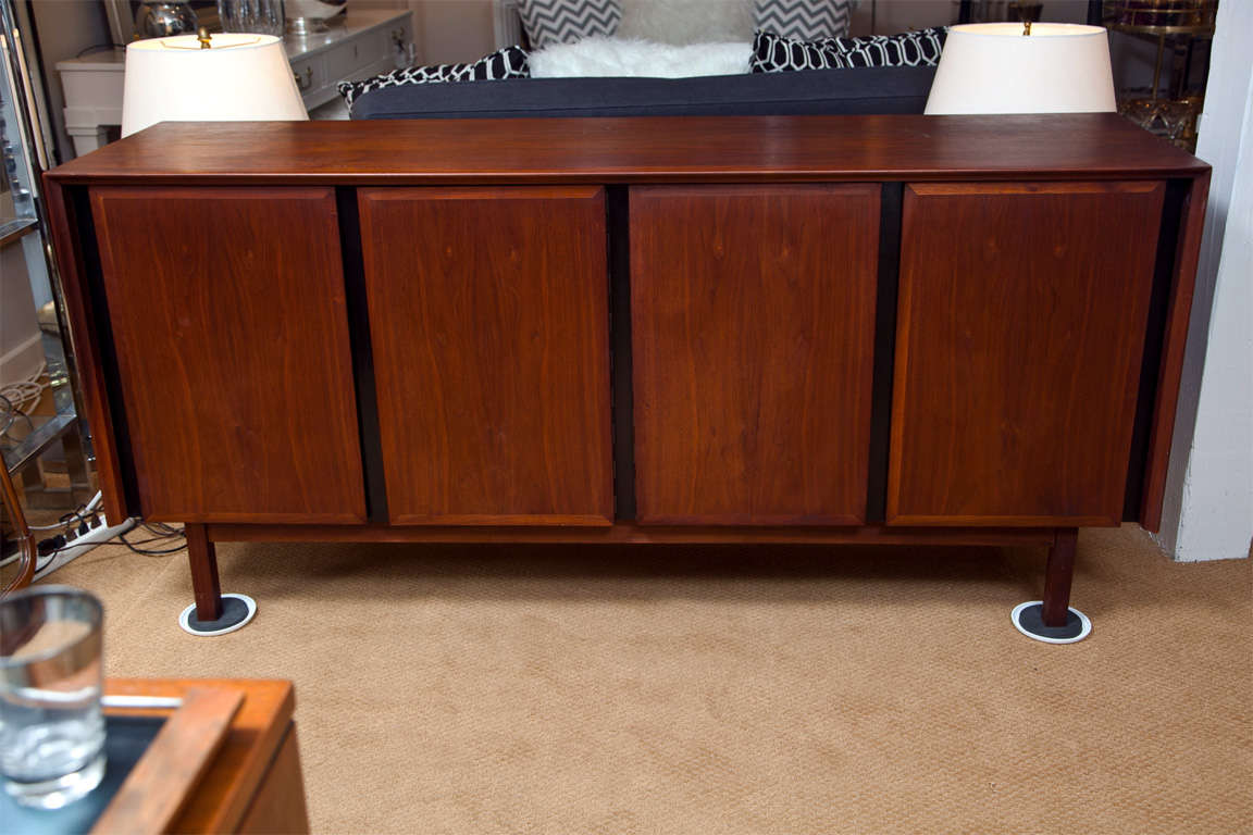 MidCentury Dark Wood Credenza at 1stDibs