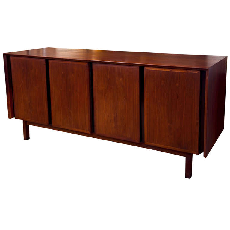 MidCentury Dark Wood Credenza at 1stDibs