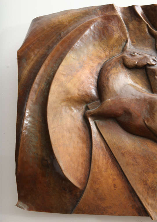 Mid-20th Century Italian 1960s Patinated Copper Wall Sculpture of Unicorns