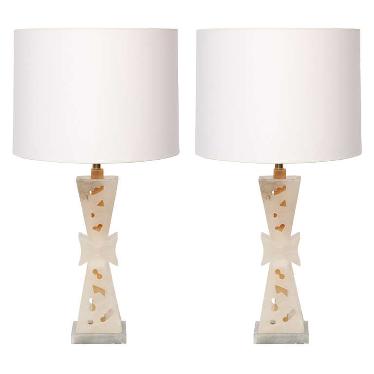 Table Lamps Pair Mid Century Modern Sculptural Alabaster Italy 1950's