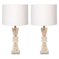 Table Lamps Pair Mid Century Modern Sculptural Alabaster Italy 1950's