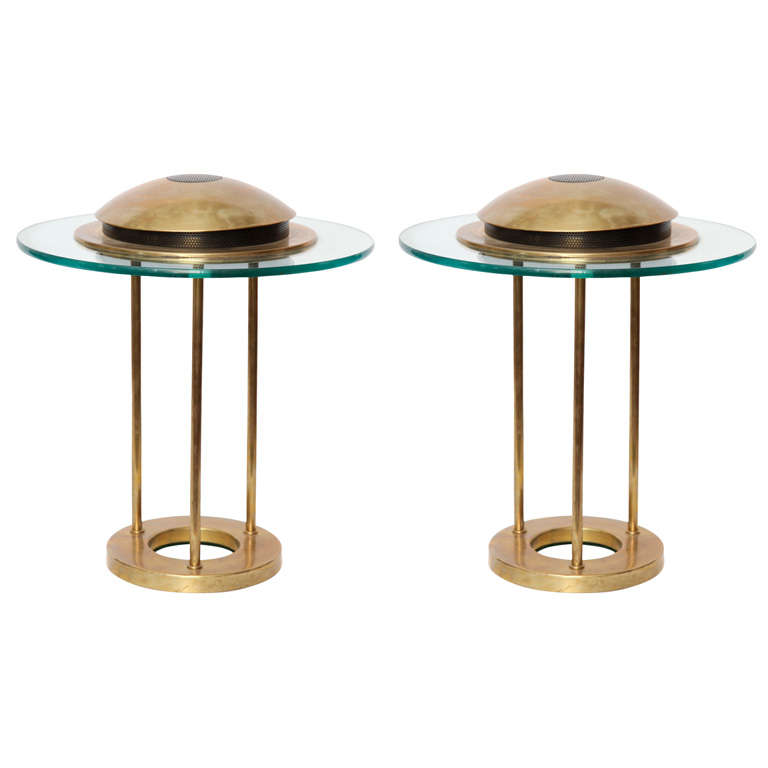 Kovacs Table Lamps Mid Century Modern brass and glass 1980's