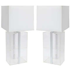 Pair of Unique 1970s Modernist Showcase Table Lamps