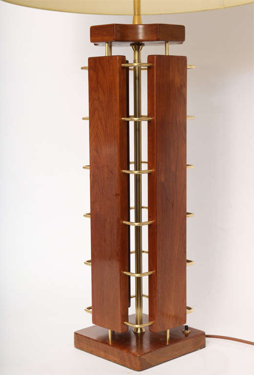  Table Lamp Mid Century Modern Architectural wood and brass 1950's In Good Condition For Sale In New York, NY