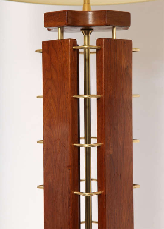 Mid-Century Modern  Table Lamp Mid Century Modern Architectural wood and brass 1950's For Sale
