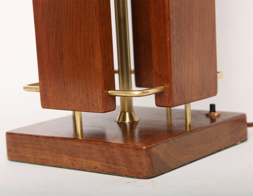 Mid-20th Century  Table Lamp Mid Century Modern Architectural wood and brass 1950's For Sale