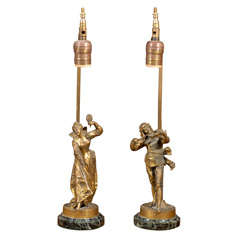 Pair of Figural Bronze Lamps