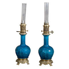 Pair of Turquoises Blue Lamps with Gilt Bronze Mounts