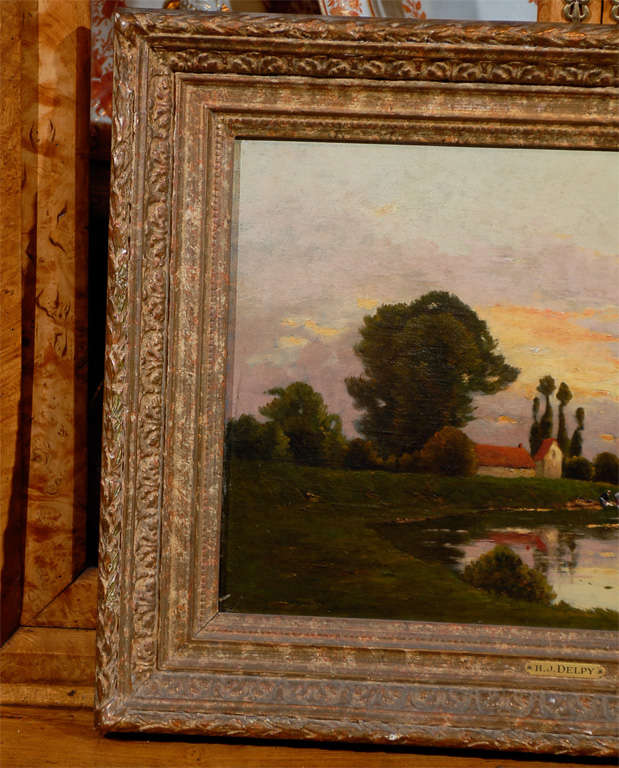 French Framed Oil on Canvas Landscape Painting, Signed 