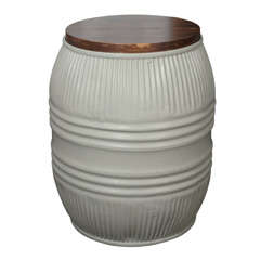 Painted Metal Barrel with Wooden Top