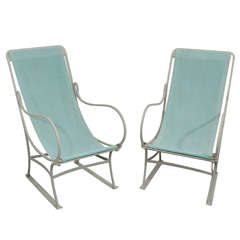Set of 4 American Iron & Canvas Deck Chairs