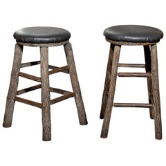 10 Round Rustic Vintage Bar Stools with Tree Logs Legs from the 20th Century