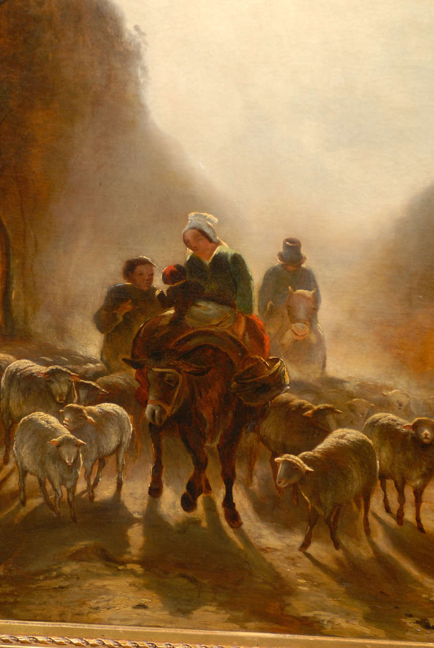 French 19th Century Oil Painting of Peasants Going to the Market with Sheep 2