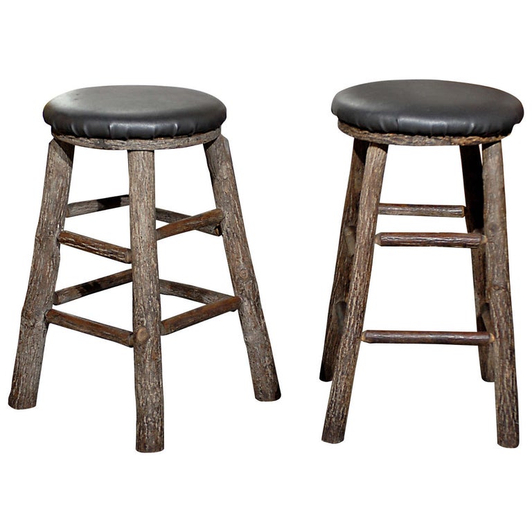12 Round Rustic Vintage Bar Stools with Tree Logs Legs from the 20th