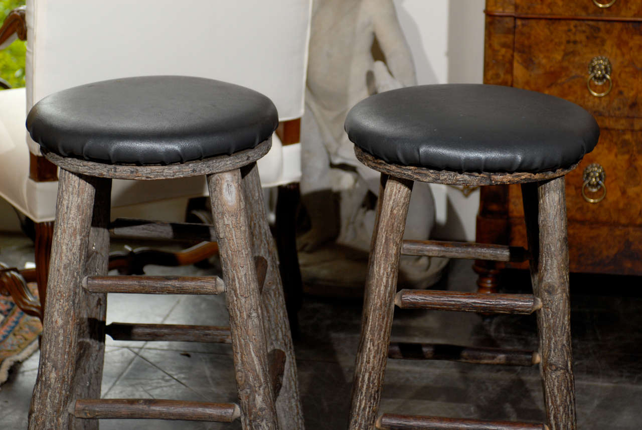 12 Round Rustic Vintage Bar Stools with Tree Logs Legs from the 20th Century For Sale at 1stdibs