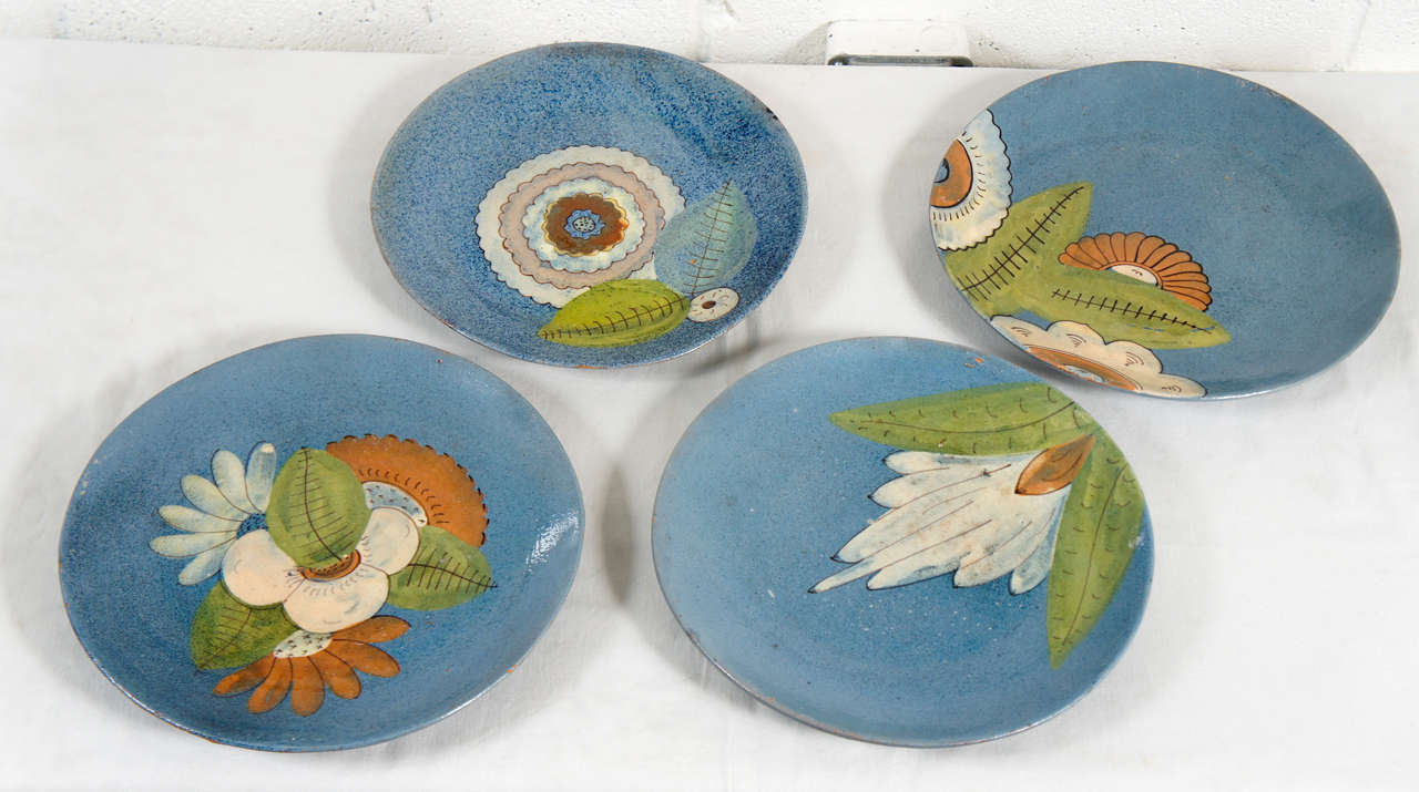 Mexican A Set of Four Painted Plates
