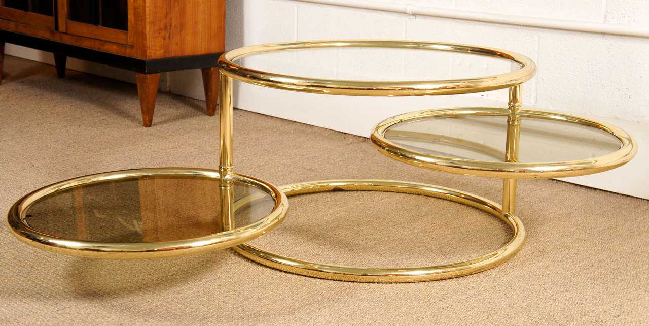 American A Brass Three Ring Cocktail Table