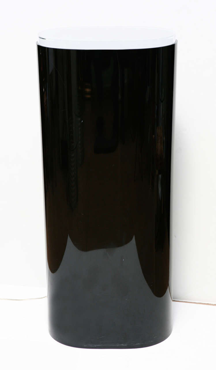 1960s black acrylic pedestal with chunky Lucite top, illuminated from inside.