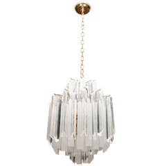 Mid Century Four Tier Chandelier with Lucite Prisms