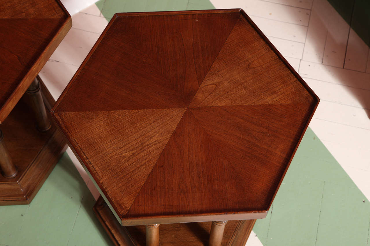 American Faux Bamboo Hexagonal Drinks Tables, Pair For Sale